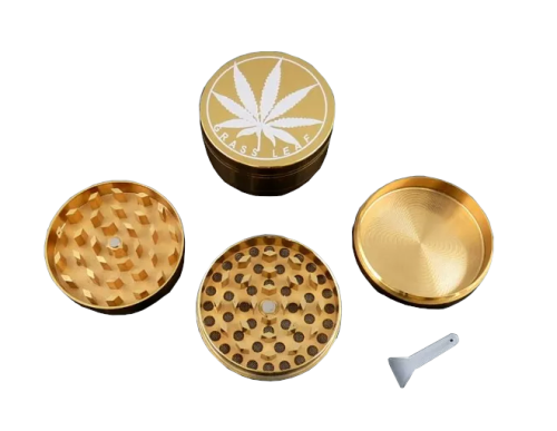 Młynek do tytoniu metalowy 3 częściowy - złoty