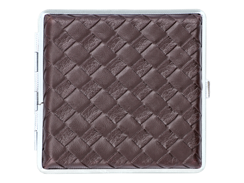 Papierośnica skórzana - pleciona brązowa
